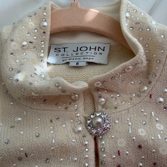 GORGEOUS Vintage St. John Collection IVORY Pearls Sequins Rhinestone Dress 6 - Picture 6 of 15
